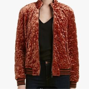Velvet Bomber Jacket in bronzed copper / rust peach